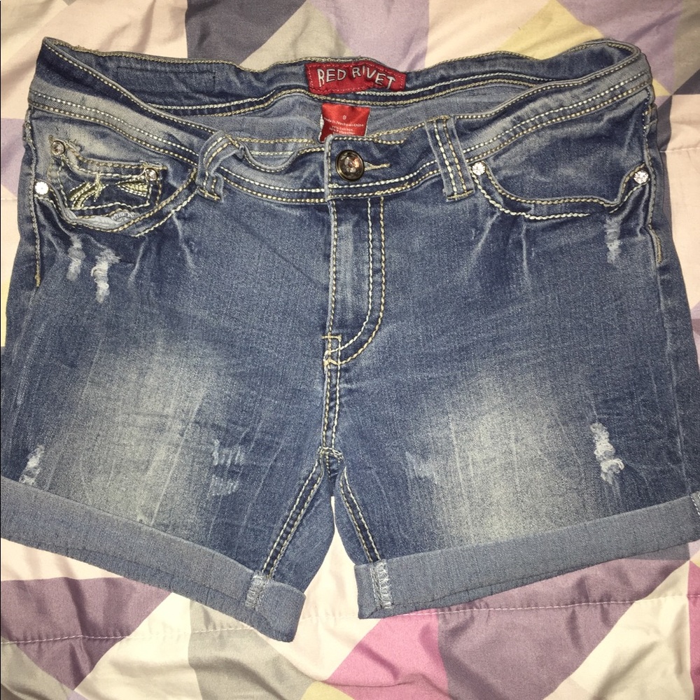 Red Rivet jean shorts
